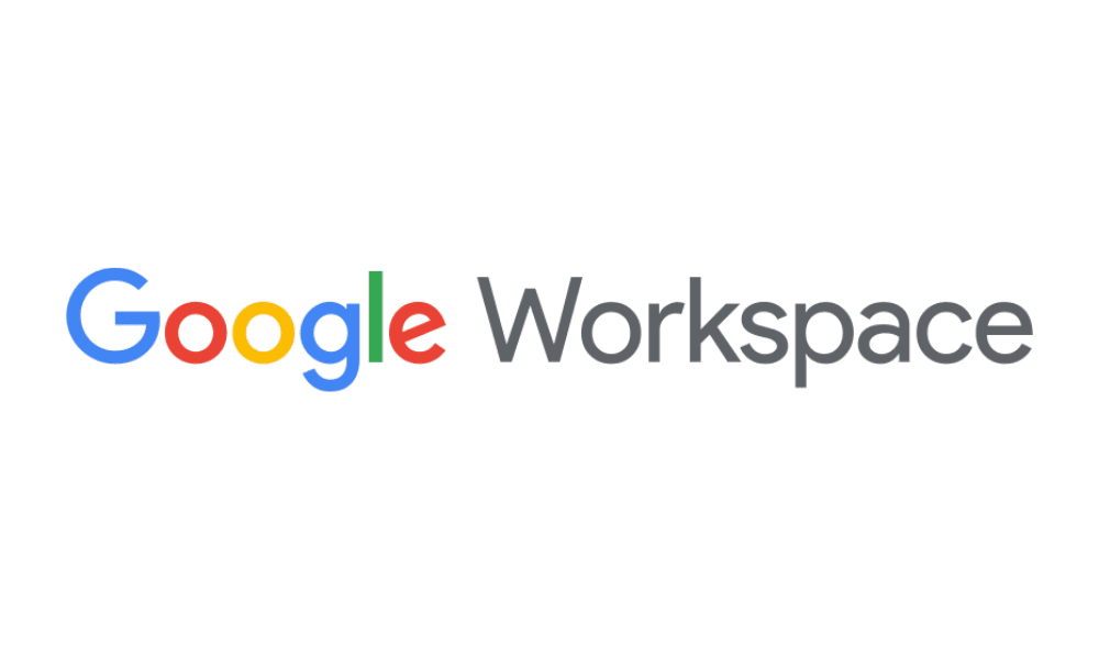 Logo of google workspace featuring the word "google" in its classic multicolored letters followed by "workspace" in black on a transparent background.